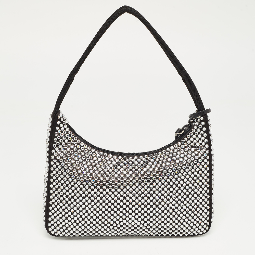 PRADA Black Satin Mini Crystal Studded Re-Edition 2000 Shoulder Bag - Picture 4 of 8